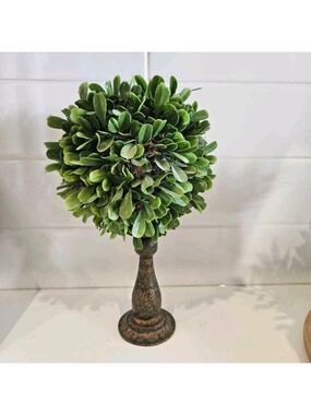 Green Faux Topiary Tree on Rustic Stand